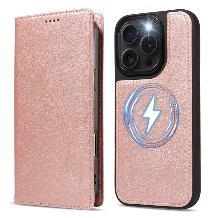 For iPhone 15 Pro Magnetic Case Detachable 2 in 1 Leather Wallet Phone Cover - Rose Gold - 5