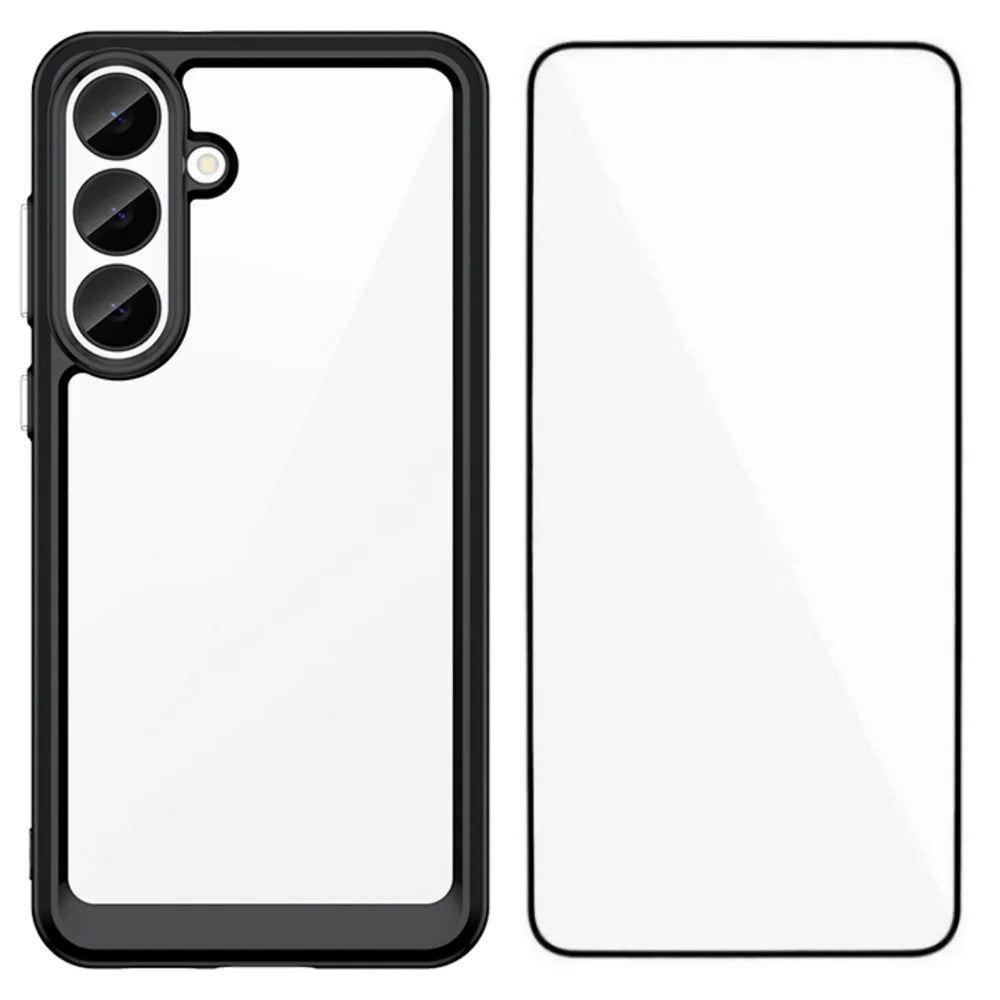 WANLONFENG for Samsung Galaxy S26 FE Phone Case  XC Series TPU Acrylic Cover with Tempered Glass (Big Lens Hole) - Black - 1