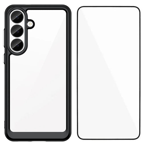 WANLONFENG for Samsung Galaxy S26 FE Phone Case  XC Series TPU Acrylic Cover with Tempered Glass (Big Lens Hole) - Black - 1