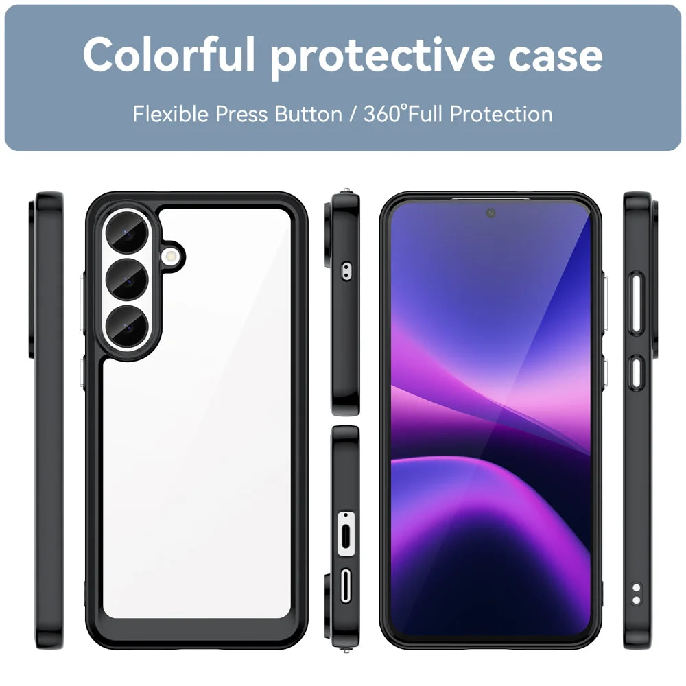 WANLONFENG for Samsung Galaxy S26 FE Phone Case  XC Series TPU Acrylic Cover with Tempered Glass (Big Lens Hole) - Black - 3