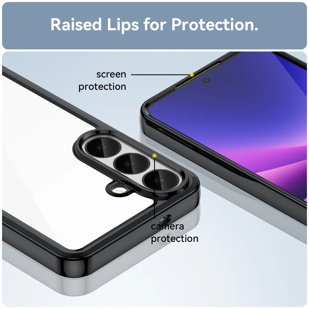 WANLONFENG for Samsung Galaxy S26 FE Phone Case  XC Series TPU Acrylic Cover with Tempered Glass (Big Lens Hole) - Black - 7