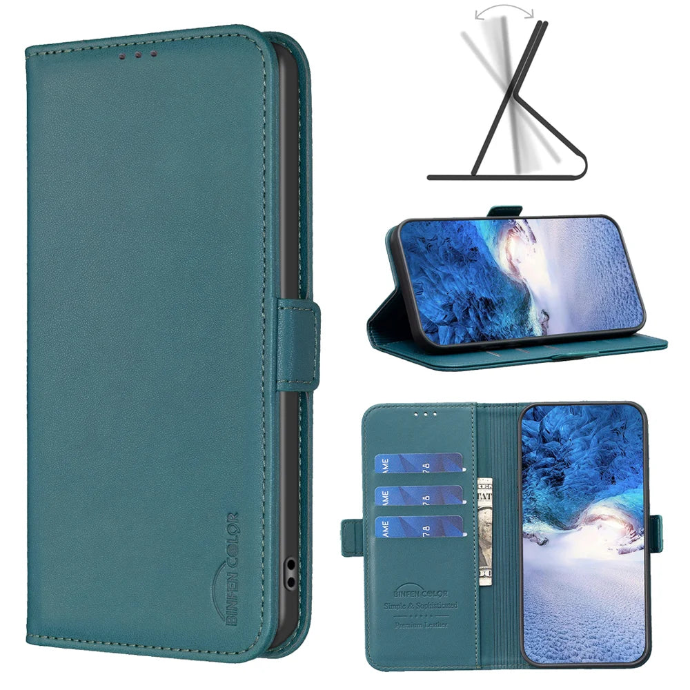 BINFEN COLOR for Samsung Galaxy A18 5G / Galaxy A17 5G / Galaxy A17 4G / Galaxy A26 5G / Galaxy A18 4G Case  BF31 PU Leather Flip Folio Phone Wallet Cover - Green - 7