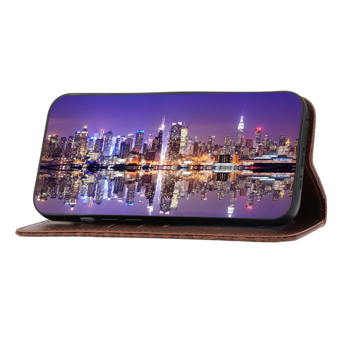 For Samsung Galaxy A54 5G Imprinted Rhombus Pattern Calf Texture Phone Cover Shell PU Leather Wallet Stand Magnetic Closure Case - Brown - 3
