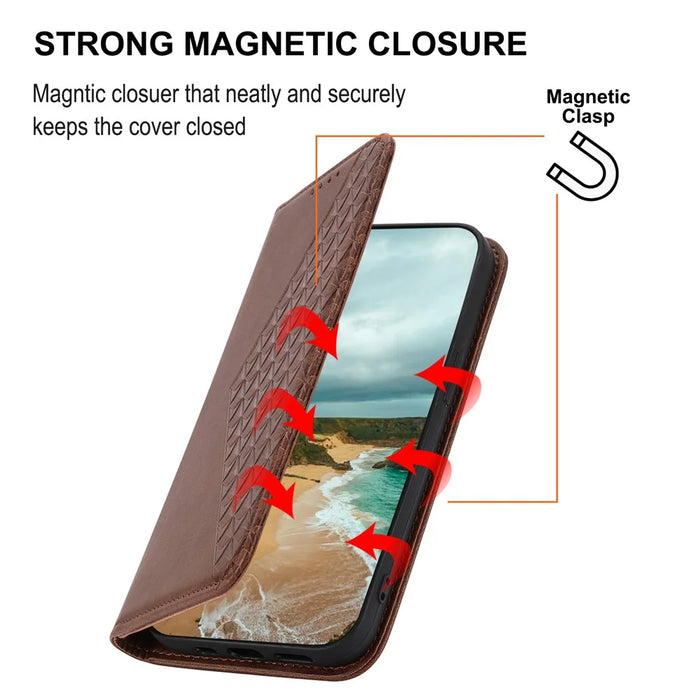 For Samsung Galaxy A54 5G Imprinted Rhombus Pattern Calf Texture Phone Cover Shell PU Leather Wallet Stand Magnetic Closure Case - Brown - 5