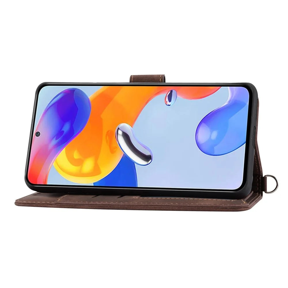 For Samsung Galaxy A04e 4G / F04 4G / M04 4G Wallet Phone Cover Skin-touch Feeling Imprinted Flowers Stand Leather Case with Wrist Strap and Shoulder Strap - Brown - 3