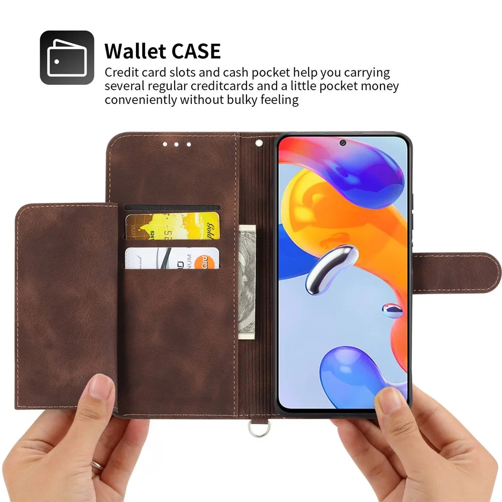 For Samsung Galaxy A04e 4G / F04 4G / M04 4G Wallet Phone Cover Skin-touch Feeling Imprinted Flowers Stand Leather Case with Wrist Strap and Shoulder Strap - Brown - 4