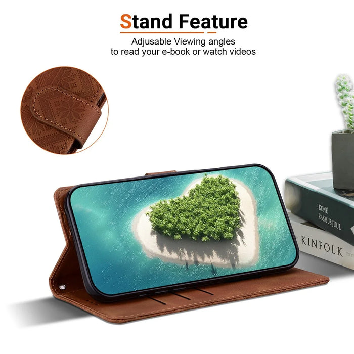 For Samsung Galaxy A56 5G Wallet Case Imprinted Ethnic Pattern Leather Phone Cover with Wrist Strap - Brown - 2