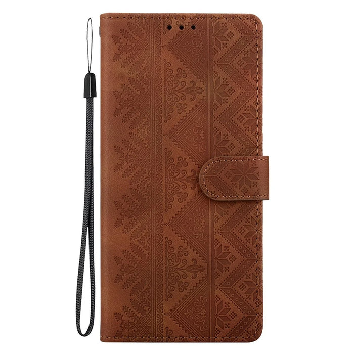 For Samsung Galaxy A56 5G Wallet Case Imprinted Ethnic Pattern Leather Phone Cover with Wrist Strap - Brown - 7