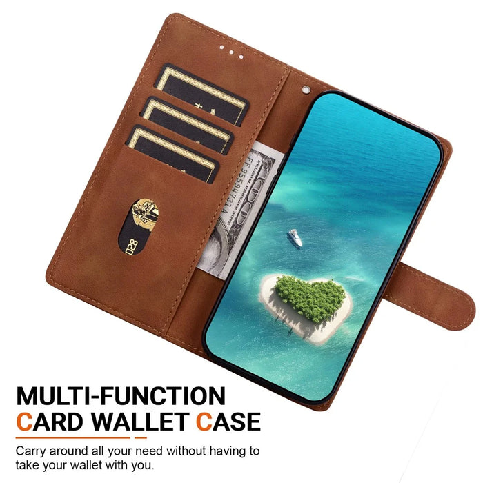 For Samsung Galaxy S26 Wallet Case Imprinted Ethnic Pattern Leather Phone Cover with Wrist Strap - Brown - 3