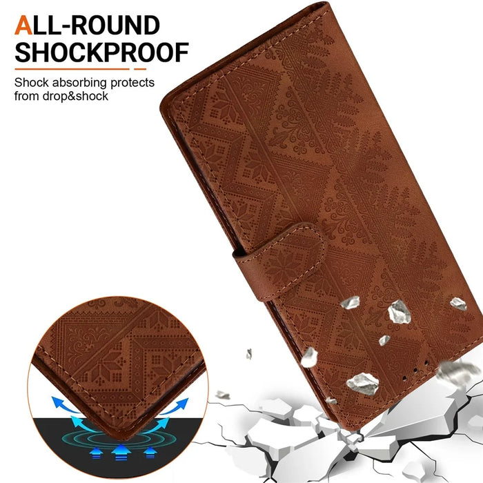 For Samsung Galaxy A27 5G Wallet Case Imprinted Ethnic Pattern Leather Phone Cover with Wrist Strap - Brown - 6