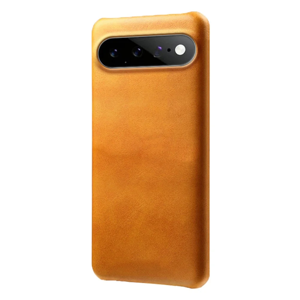 For Google Pixel 11 Pro XL Case Calf Texture PU Leather Hard PC Protective Phone Cover - Orange - 1
