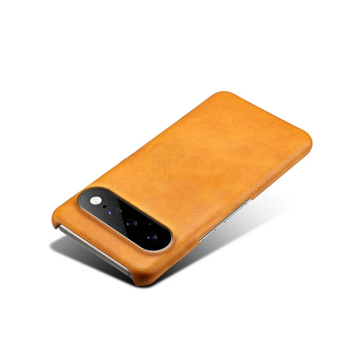 For Google Pixel 11 Pro XL Case Calf Texture PU Leather Hard PC Protective Phone Cover - Orange - 3