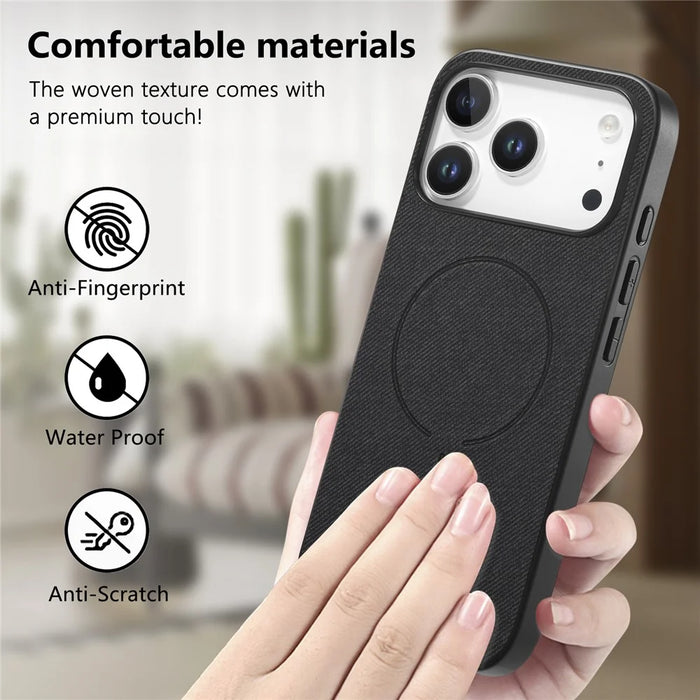 For iPhone 18 Pro Max / 17 Pro Max Magnetic Case Cloth Texture PC + TPU + PU Leather Anti-Scratch Phone Cover - Black - 7