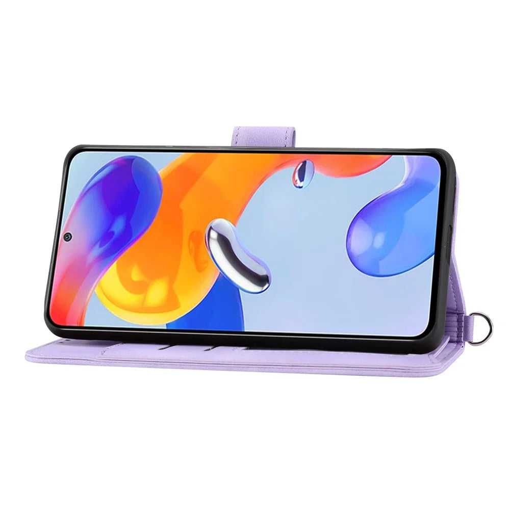 For Realme 10 4G Imprinted Flowers Stand Leather Case Wallet Phone Cover Skin-touch Feeling Shell with Wrist Strap and Shoulder Strap - Light Purple - 3