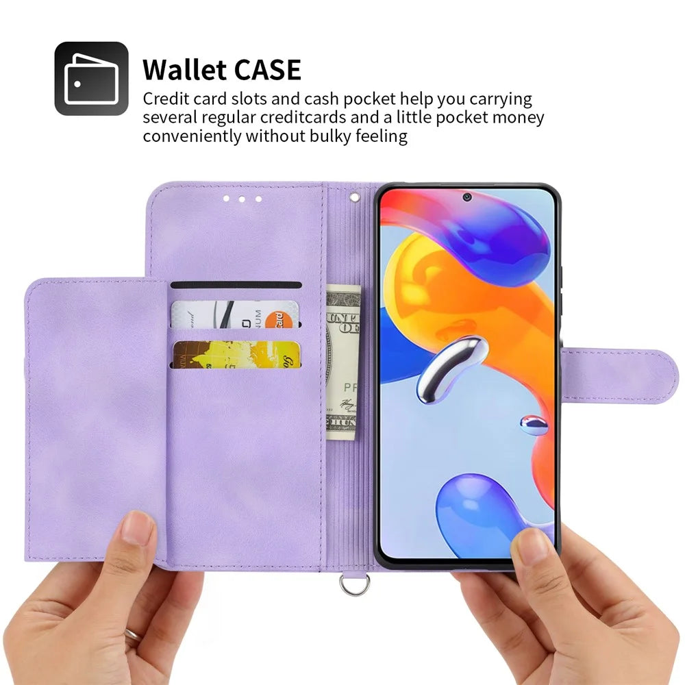 For Realme 10 4G Imprinted Flowers Stand Leather Case Wallet Phone Cover Skin-touch Feeling Shell with Wrist Strap and Shoulder Strap - Light Purple - 4