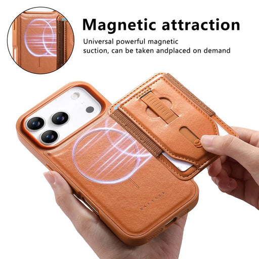 CASENEO for iPhone 18 Pro Max / 17 Pro Max Magnetic Case with Detachable Card Holder TPU PU Leather Silicone Wristband PC Phone Cover - Brown - 2