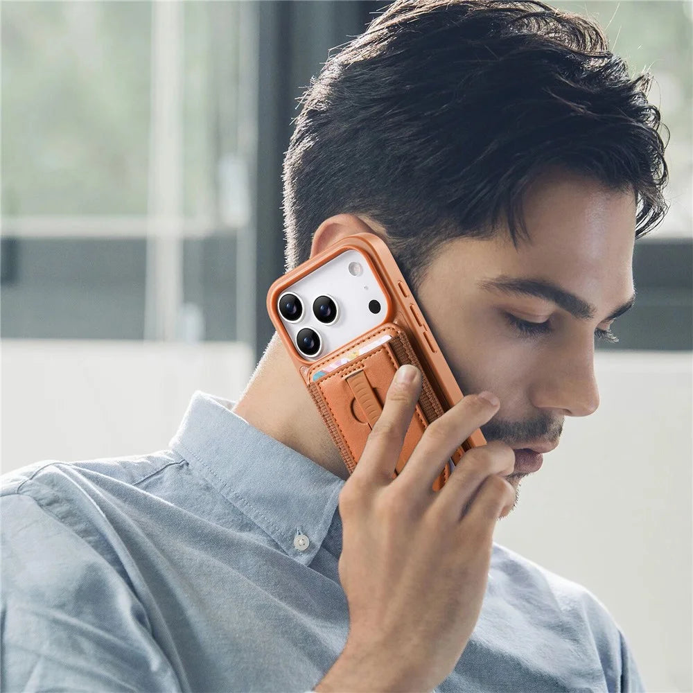 CASENEO for iPhone 18 Pro Max / 17 Pro Max Magnetic Case with Detachable Card Holder TPU PU Leather Silicone Wristband PC Phone Cover - Brown - 7