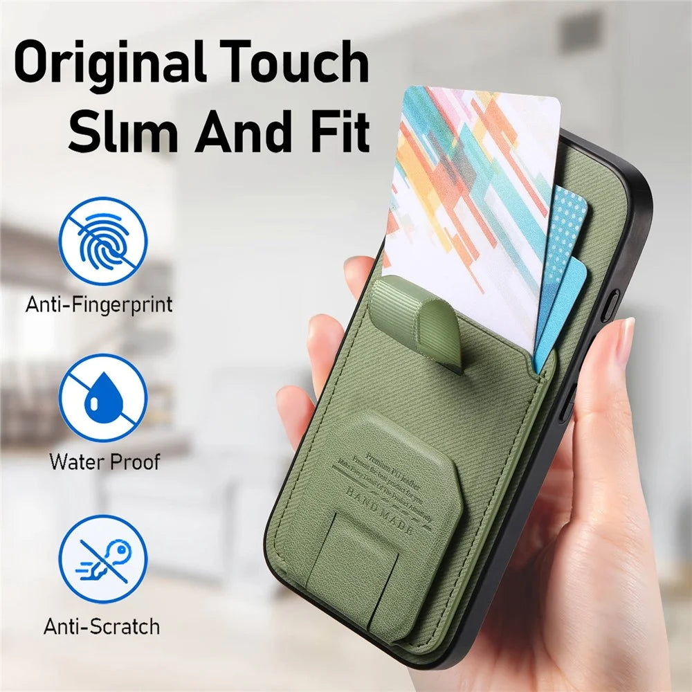 For iPhone 18 Pro Max / 17 Pro Max Case Cloth Texture TPU PU Leather PC Phone Back Cover with Card Holder Kickstand - Green - 7
