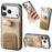 For iPhone 18 Pro / 17 Pro Case Cloth Texture TPU PU Leather PC Phone Back Cover with Card Holder Kickstand - Khaki - 1