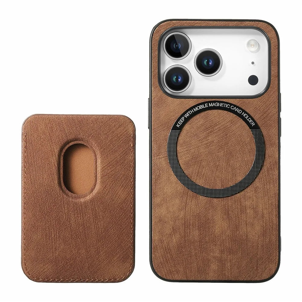 For iPhone 18 Pro Max / 17 Pro Max Magnetic Case Retro Leather + TPU Phone Cover with Detachable Card Slot - Brown - 3