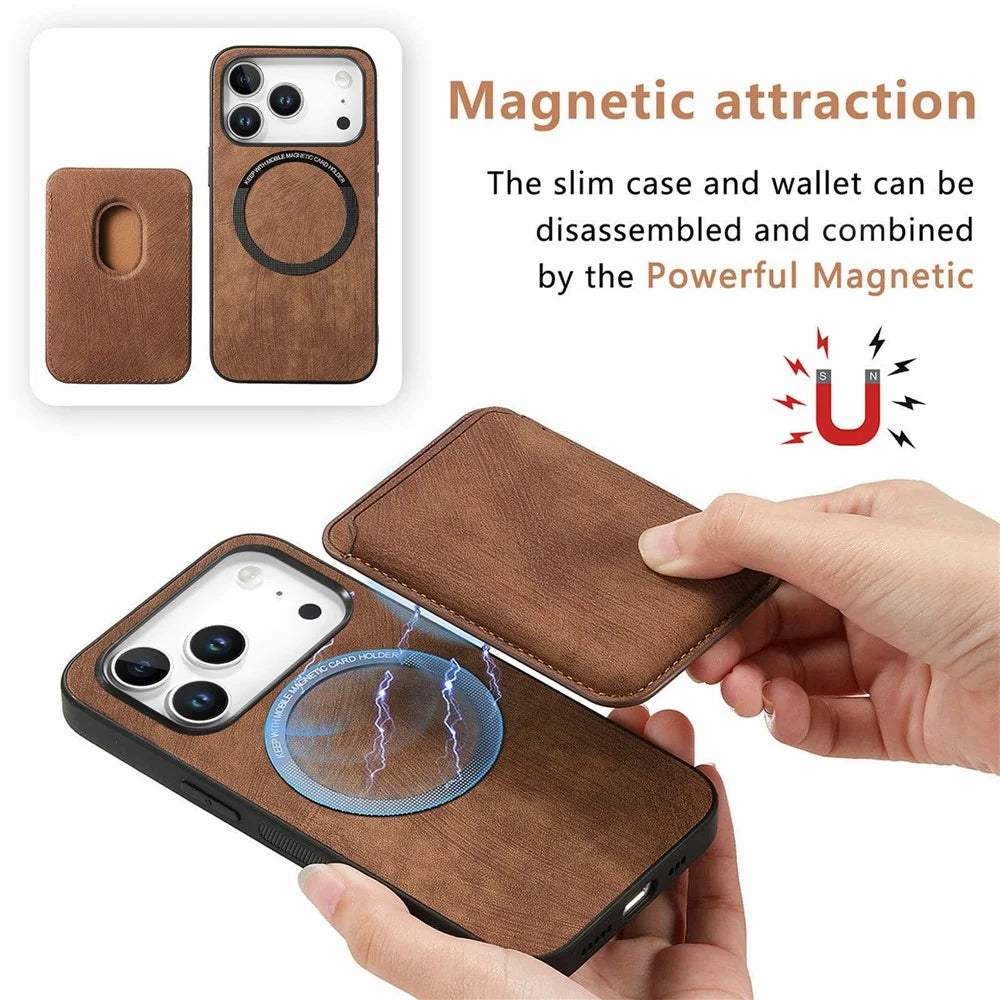 For iPhone 18 Pro Max / 17 Pro Max Magnetic Case Retro Leather + TPU Phone Cover with Detachable Card Slot - Brown - 5
