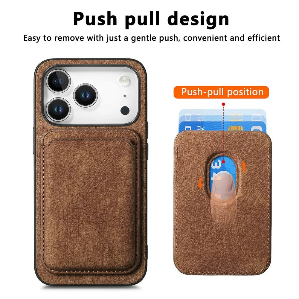 For iPhone 18 Pro / 17 Pro Magnetic Case Retro Leather + TPU Phone Cover with Detachable Card Slot - Brown - 4