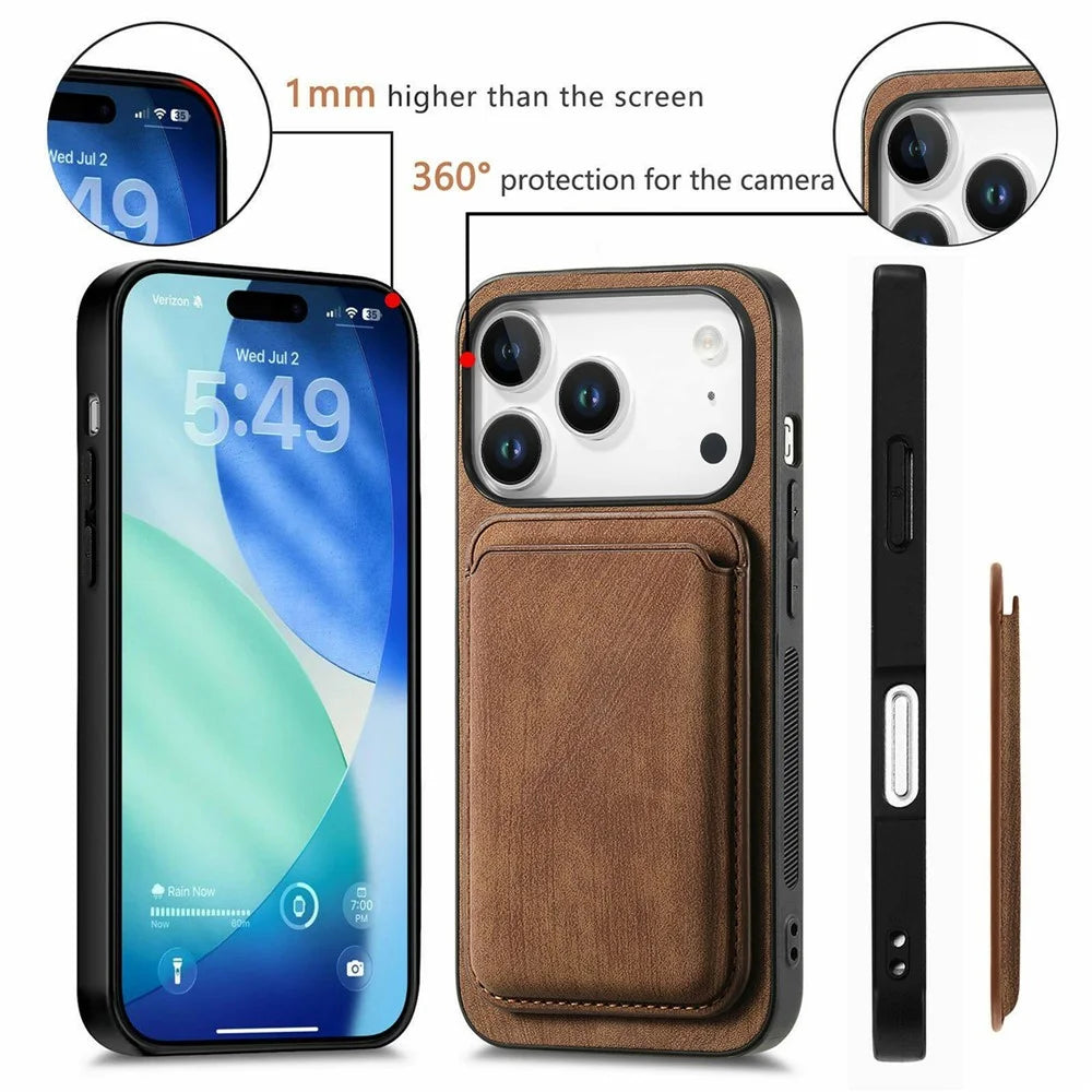 For iPhone 18 Pro / 17 Pro Magnetic Case Retro Leather + TPU Phone Cover with Detachable Card Slot - Brown - 6