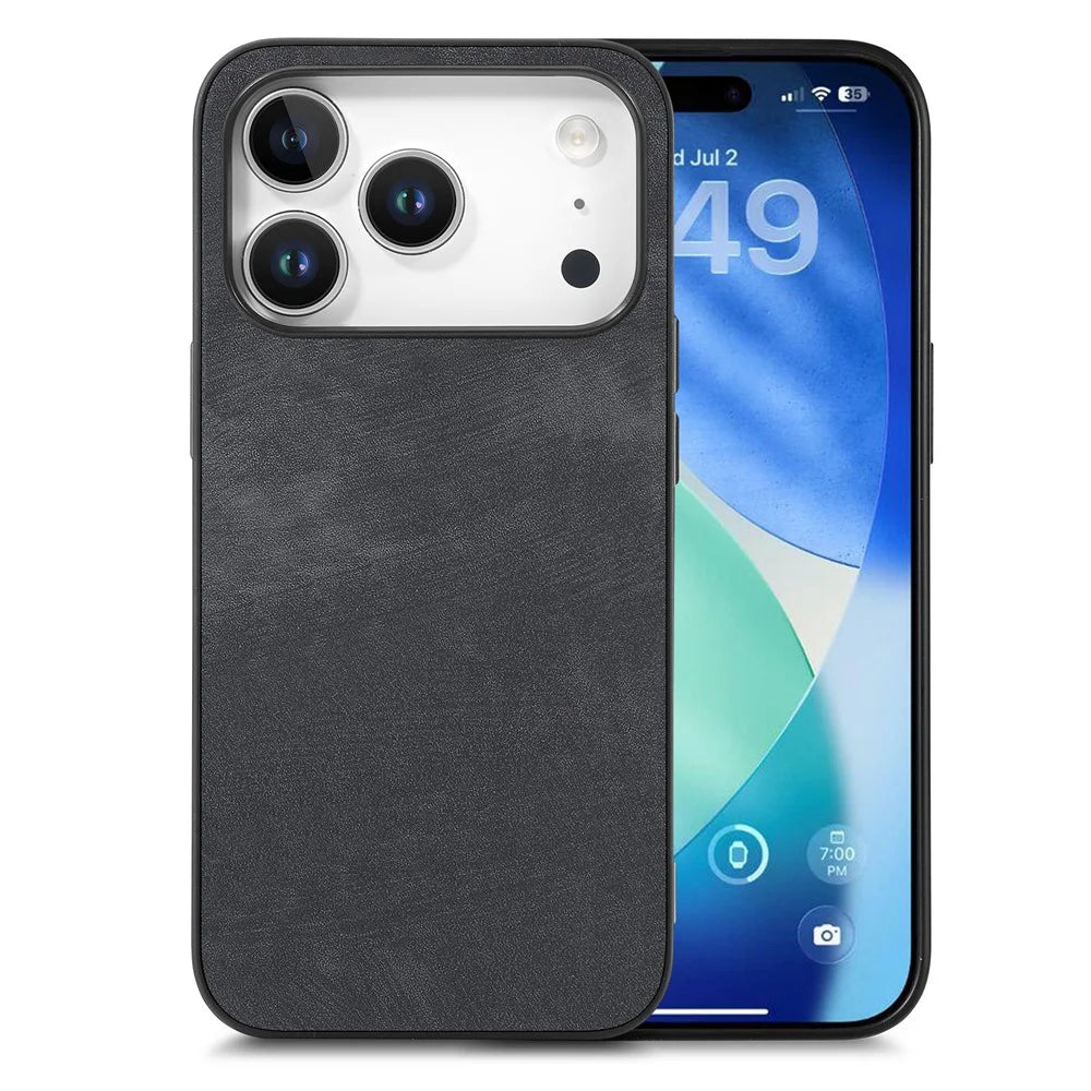 For iPhone 18 Pro Max / 17 Pro Max Case Shockproof Slim Retro Leather Phone Back Cover - Black - 1