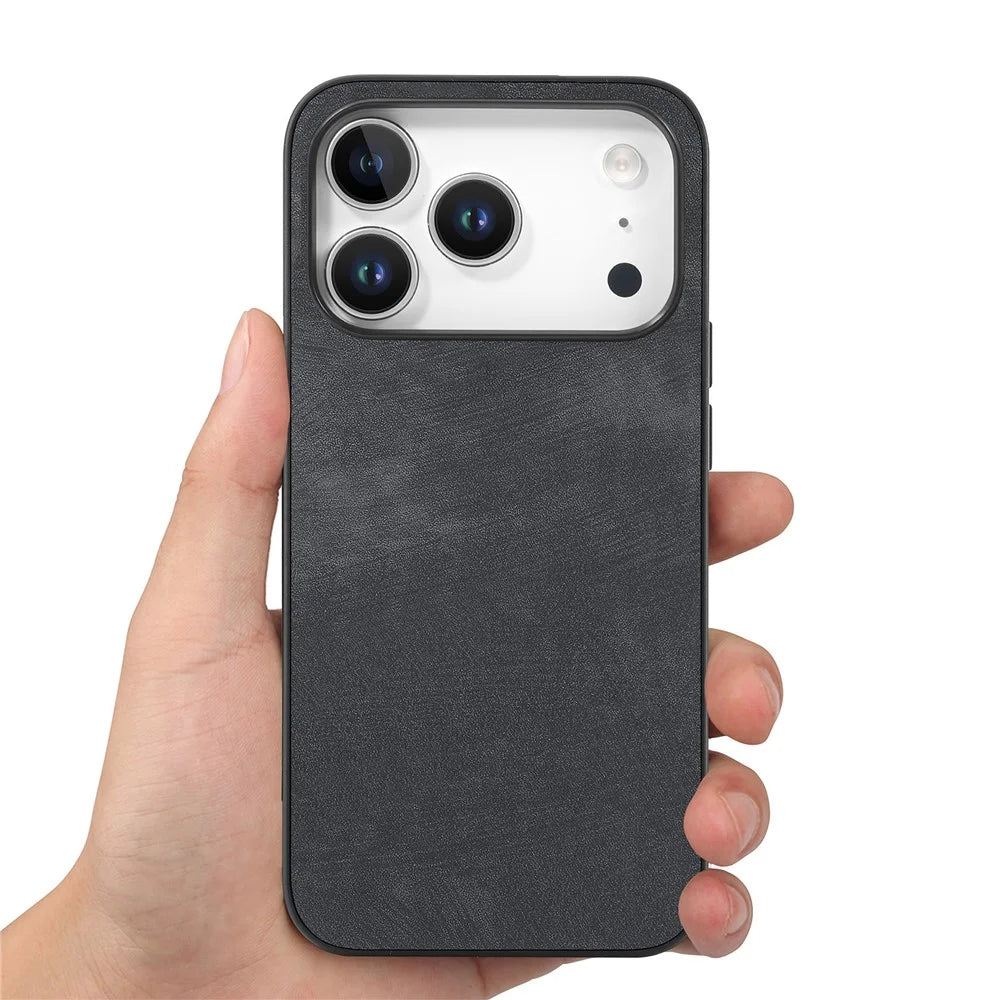 For iPhone 18 Pro Max / 17 Pro Max Case Shockproof Slim Retro Leather Phone Back Cover - Black - 2