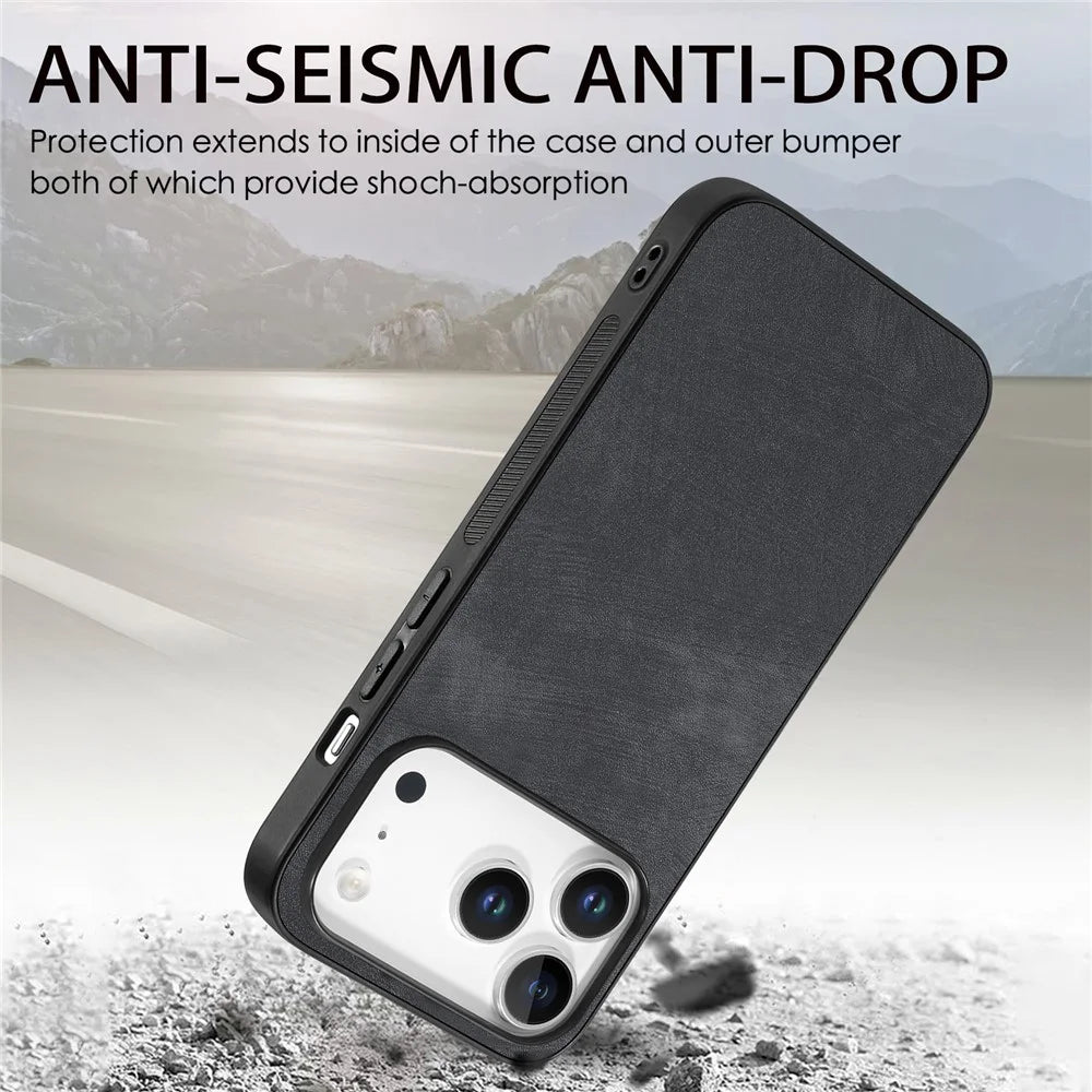 For iPhone 18 Pro Max / 17 Pro Max Case Shockproof Slim Retro Leather Phone Back Cover - Black - 3