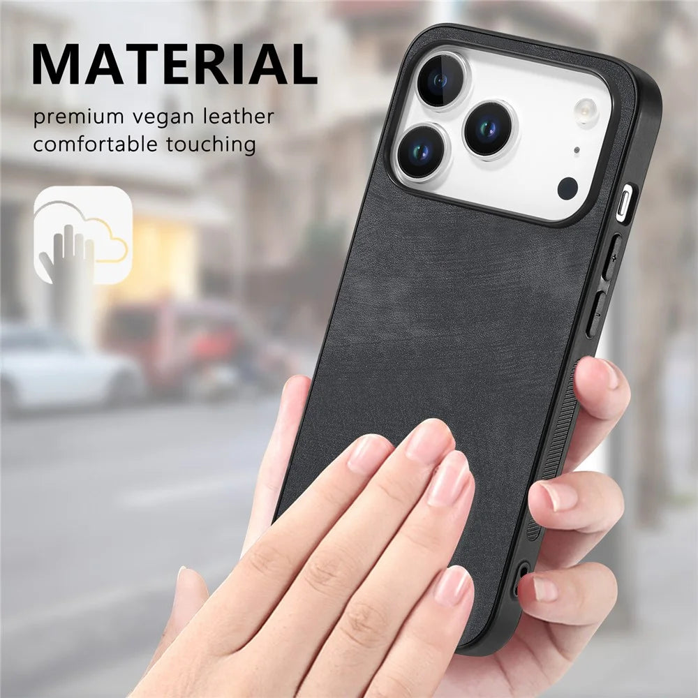 For iPhone 18 Pro Max / 17 Pro Max Case Shockproof Slim Retro Leather Phone Back Cover - Black - 4