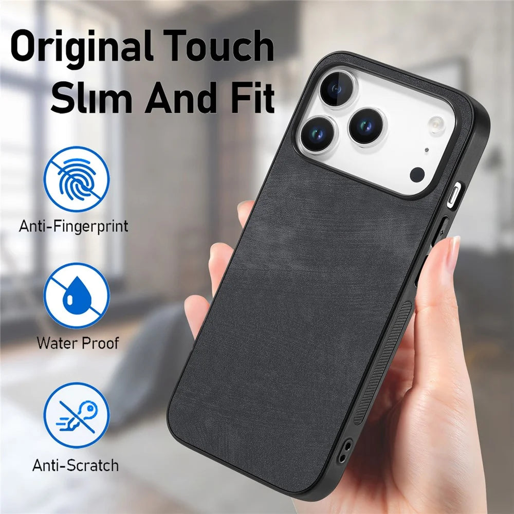 For iPhone 18 Pro Max / 17 Pro Max Case Shockproof Slim Retro Leather Phone Back Cover - Black - 5