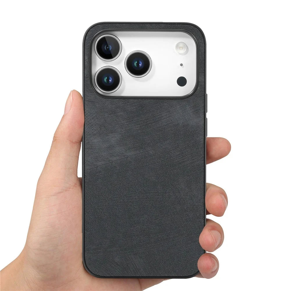 For iPhone 18 Pro / 17 Pro Case Shockproof Slim Retro Leather Phone Back Cover - Black - 2