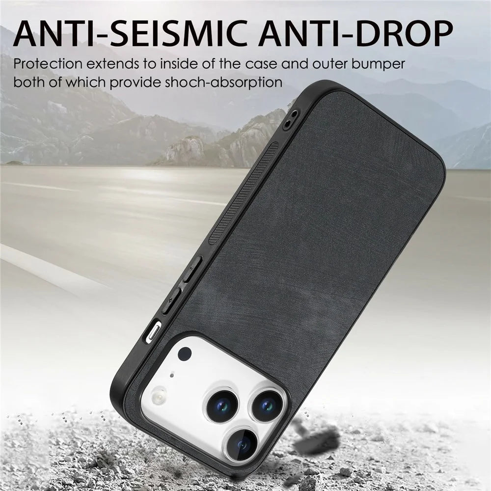 For iPhone 18 Pro / 17 Pro Case Shockproof Slim Retro Leather Phone Back Cover - Black - 3