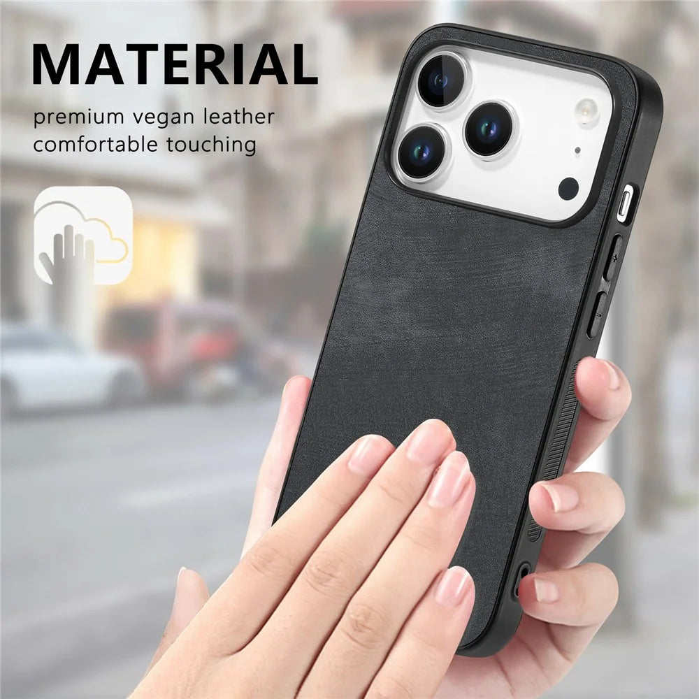 For iPhone 18 Pro / 17 Pro Case Shockproof Slim Retro Leather Phone Back Cover - Black - 4