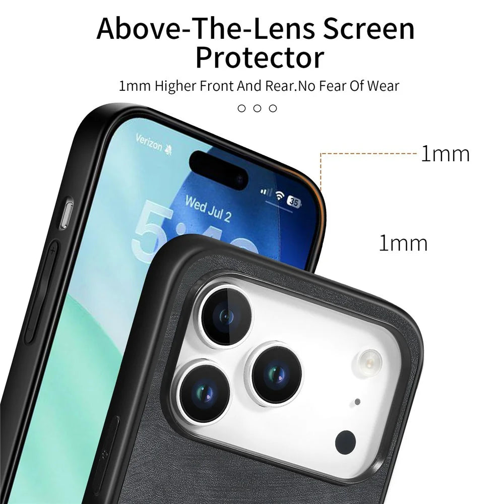 For iPhone 18 Pro / 17 Pro Case Shockproof Slim Retro Leather Phone Back Cover - Black - 6