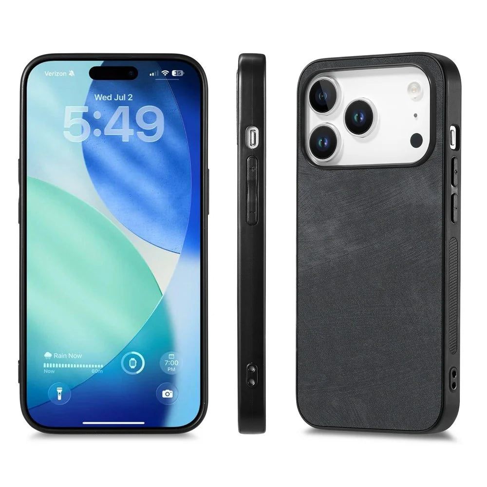 For iPhone 18 Pro / 17 Pro Case Shockproof Slim Retro Leather Phone Back Cover - Black - 7