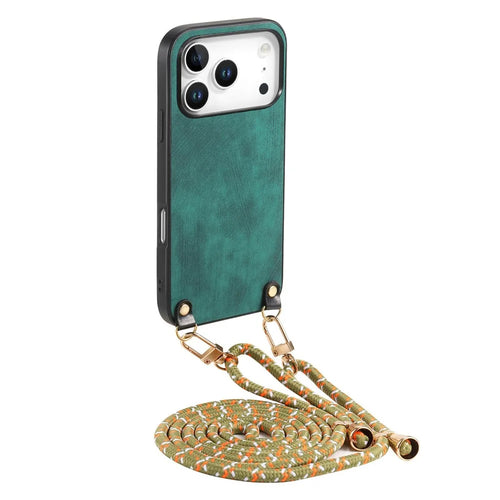 For iPhone 18 Pro / 17 Pro Retro Leather Phone Back Cover with Adjustable Strap - Green - 1