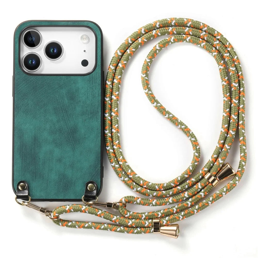 For iPhone 18 Pro / 17 Pro Retro Leather Phone Back Cover with Adjustable Strap - Green - 2
