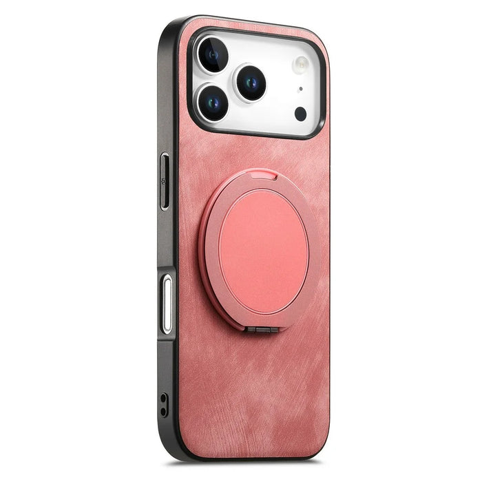 For iPhone 18 Pro Max / 17 Pro Max Stress Relief Retro Leather Back Cover Phone Case with Rotating Kickstand - Pink - 2