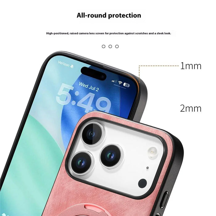 For iPhone 18 Pro Max / 17 Pro Max Stress Relief Retro Leather Back Cover Phone Case with Rotating Kickstand - Pink - 6