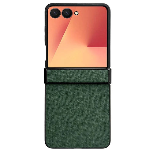 For Samsung Galaxy Z Flip7 5G Case Cross Texture Hinge Protection Leather + PC Foldable Phone Cover - Green - 1
