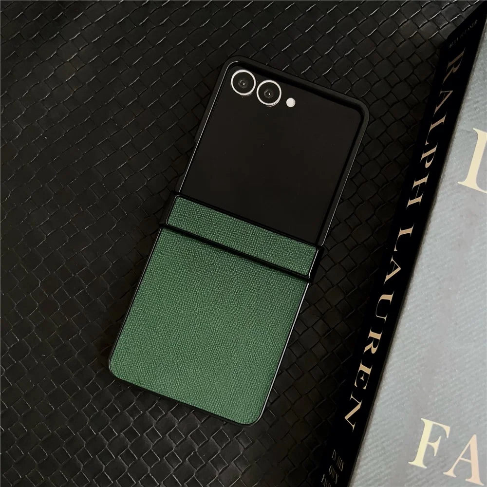 For Samsung Galaxy Z Flip7 5G Case Cross Texture Hinge Protection Leather + PC Foldable Phone Cover - Green - 2