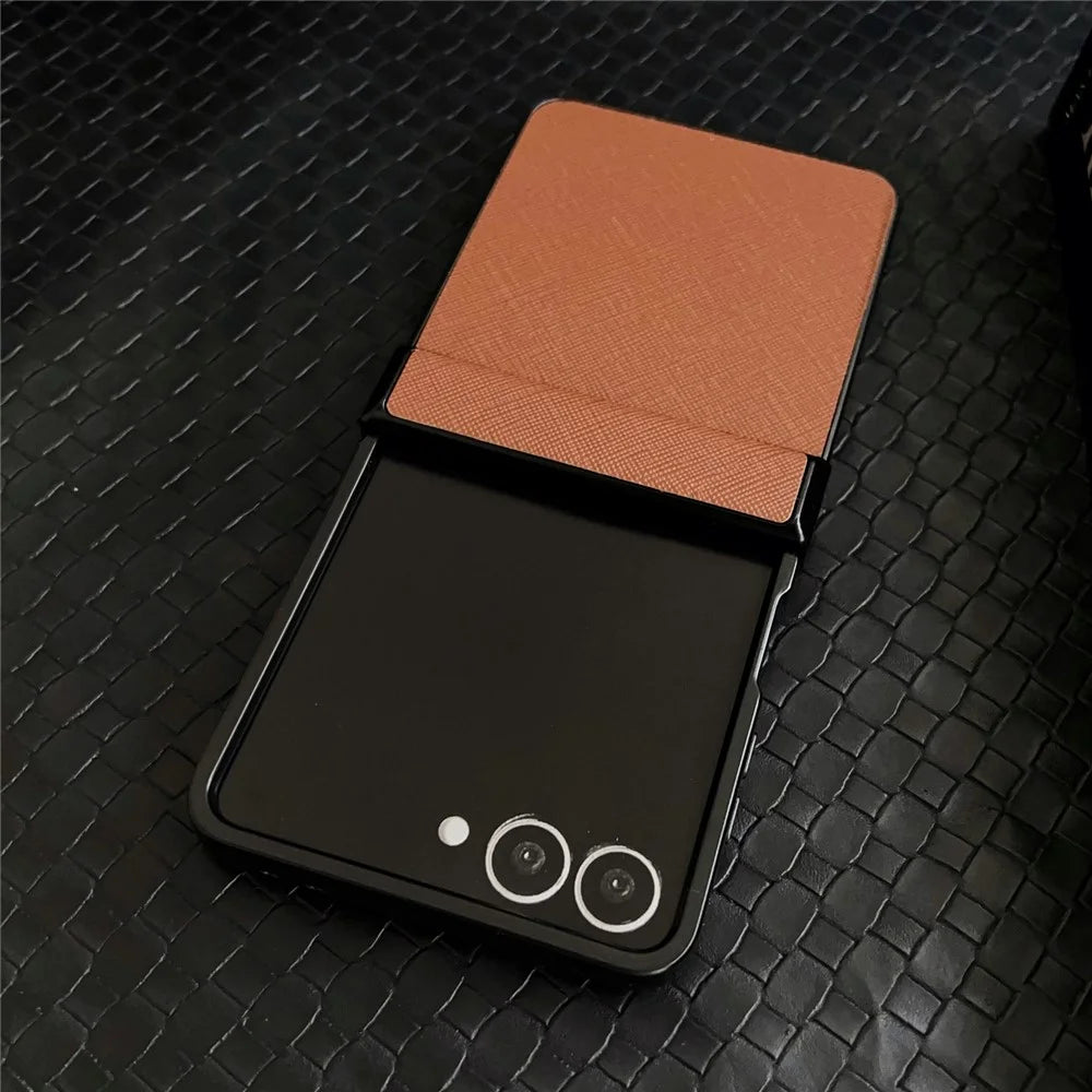 For Samsung Galaxy Z Flip7 5G Case Cross Texture Hinge Protection Leather + PC Foldable Phone Cover - Green - 5
