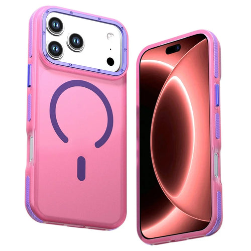 For iPhone 18 Pro / 17 Pro Magnetic Case Color Blocking PC + TPU Anti-Fingerprint Phone Cover - Pink - 1