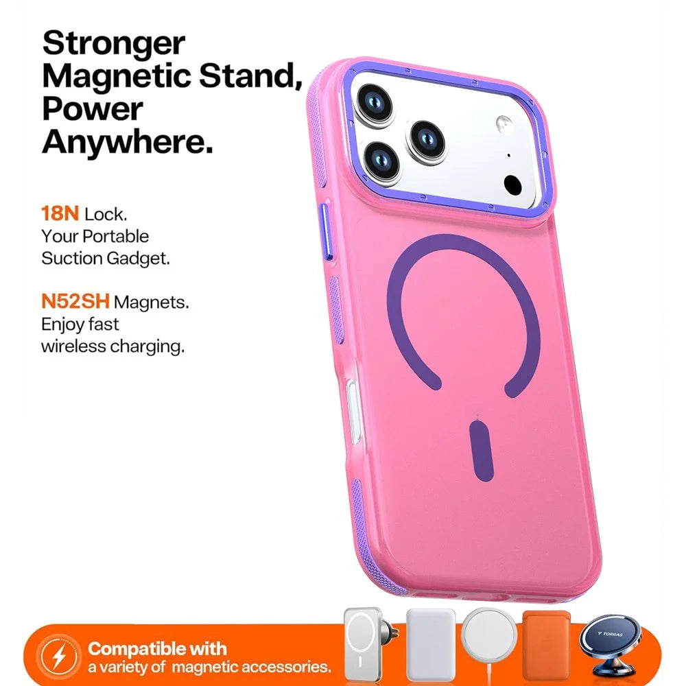 For iPhone 18 Pro / 17 Pro Magnetic Case Color Blocking PC + TPU Anti-Fingerprint Phone Cover - Pink - 2