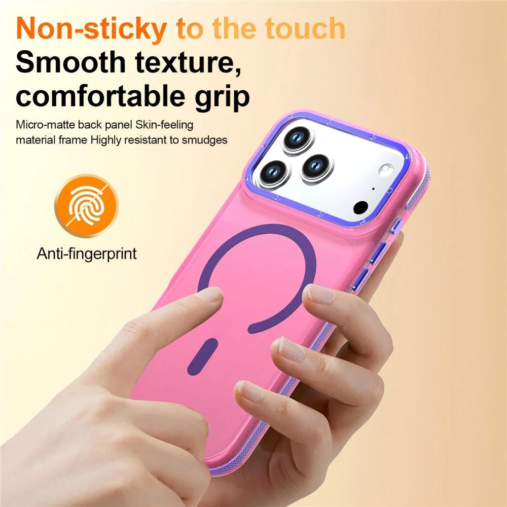 For iPhone 18 Pro / 17 Pro Magnetic Case Color Blocking PC + TPU Anti-Fingerprint Phone Cover - Pink - 3