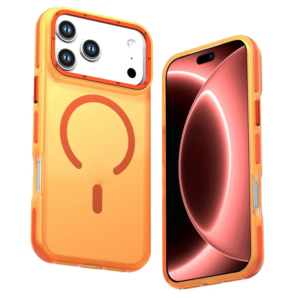 For iPhone 18 Pro Max / 17 Pro Max Magnetic Case Color Blocking PC + TPU Anti-Fingerprint Phone Cover - Orange - 1