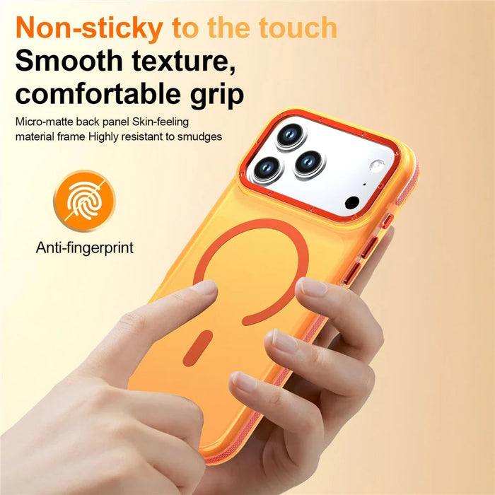 For iPhone 18 Pro Max / 17 Pro Max Magnetic Case Color Blocking PC + TPU Anti-Fingerprint Phone Cover - Orange - 3