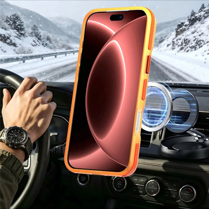 For iPhone 18 Pro Max / 17 Pro Max Magnetic Case Color Blocking PC + TPU Anti-Fingerprint Phone Cover - Orange - 5
